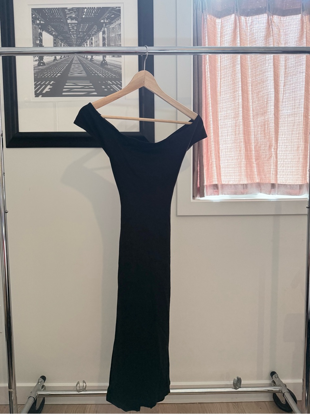 American Apparel Black Off the Shoulder Midi Dress